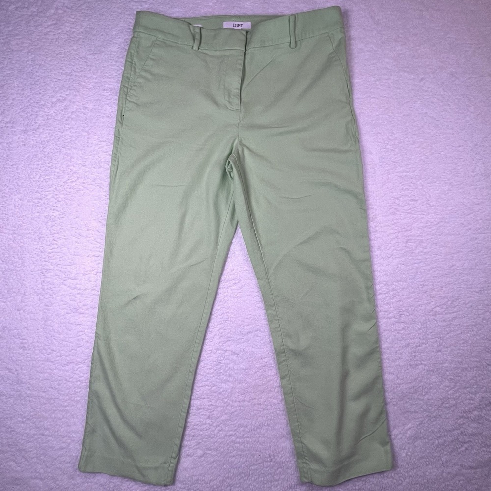 LOFT Riviera Slim Pants Women's Size 10 Green Linen Blend Ankle Work Trousers